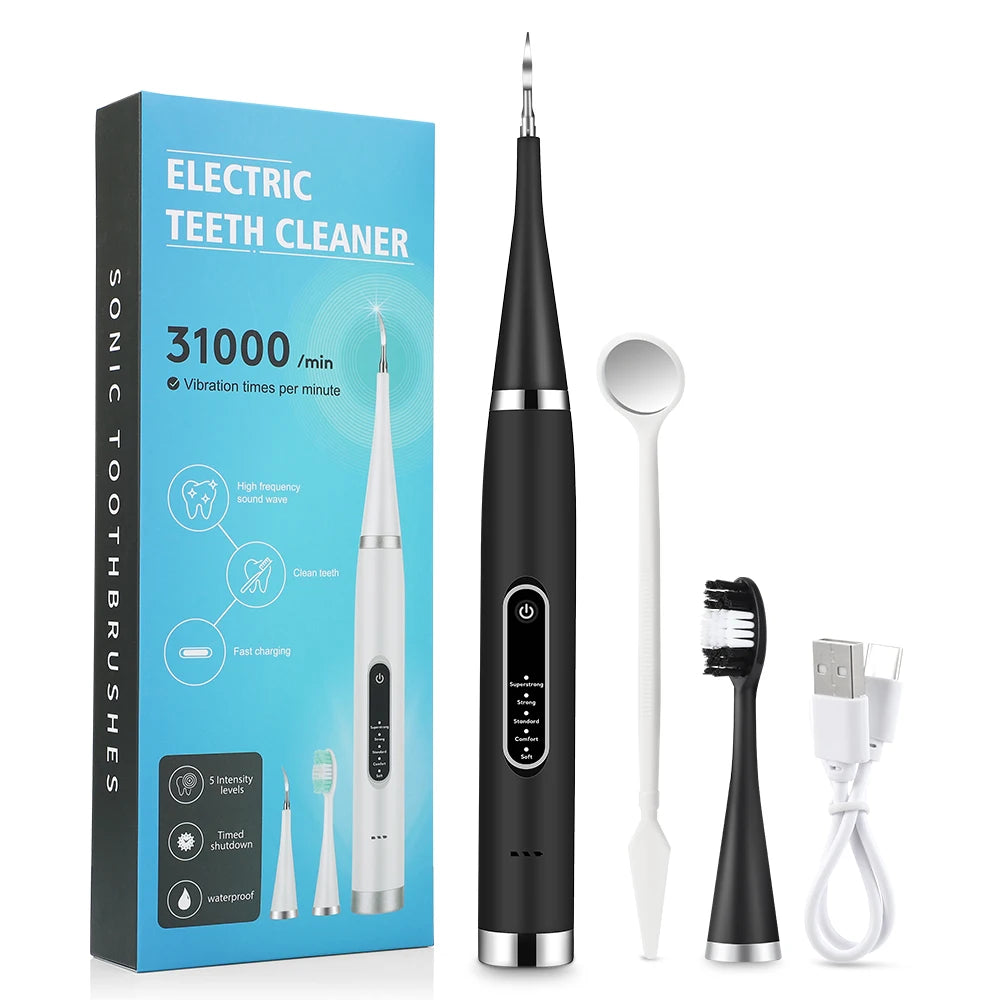 Electric Dental Scaler + 9D Teeth Whitening Strips Tooth Cleaner Whitener Set Tartar Stains Calculus Remover Oral Hygiene Care
